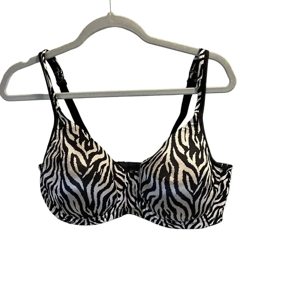 Playtex Side Smoothing Underwire Bra Adjustable Strap Zebra Print Size 38DD